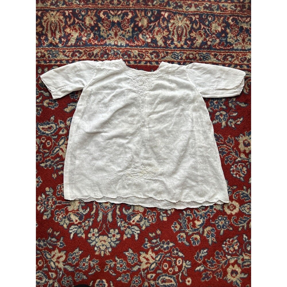 Vtg Handmade  Dress Newborn Baby White Pin Tucks Embroidery 1950’s